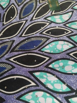 Υφασμα African Wax Print με Στρας Hot-fix – 91% Βαμβάκι 9% Σπαντέξ, Υψηλή Αντοχή στις Ζάρες, Εξαιρετική Ελαστική Ανάκαμψη